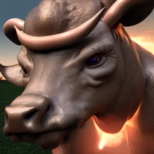 Prompt: realistic looking minotaur 3d zbrush concept art octan render 8k cow fog smoke nose ring axe cinematic