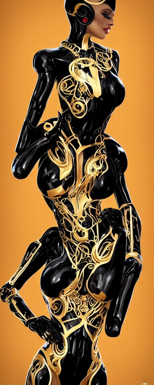 Image similar to beauty art nouveau woman, black and gold robotic, trending on artstation, by Artgerm