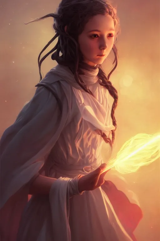 Image similar to a cute wizard girl conjuring a lightening ball, character art portrait, anime key visual, official media, illustrated by tom bagshaw, wlop, william bouguereau, extremely detailed, 8 k, trending on artstation, cinematic lighting, beautiful