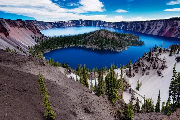 Prompt: crater lake, oregon, aerial view