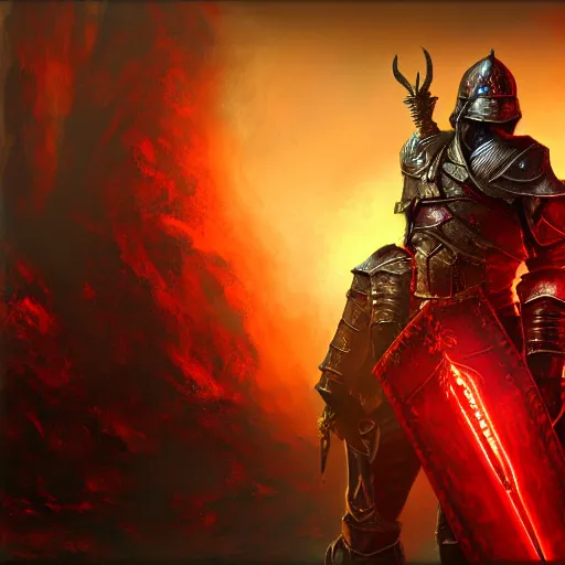 Image similar to medieval armor glowing with red light, elder scrolls online, world of warcraft, highly detailed, deviant art, 4 k