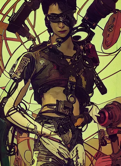 Image similar to cyberpunk gymnast. portrait by ashley wood and alphonse mucha and laurie greasley and josan gonzalez and james gurney. splinter cell, apex legends, rb 6 s, hl 2, d & d, cyberpunk 2 0 7 7. realistic face. character clothing. vivid color. dystopian setting.