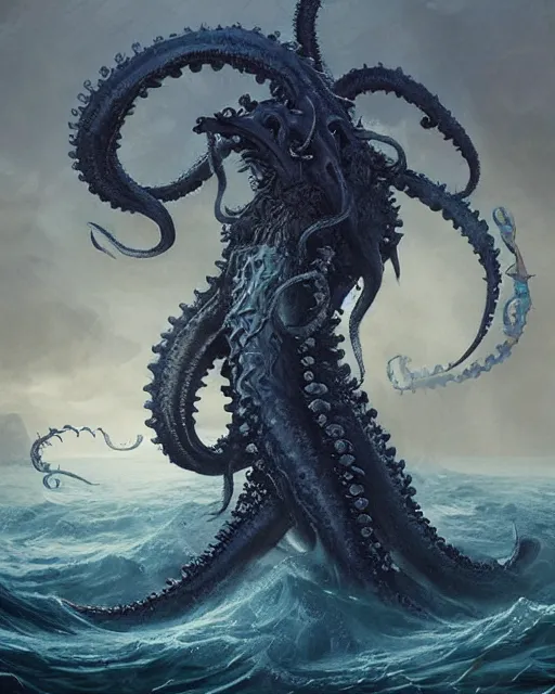 Image similar to A sea color Kraken, terrifying, highly detailed, fantasy art, monster art, in the style of greg rutkowski, illustration, epic, fantasy, intricate, hyper detailed, artstation, concept art, smooth, sharp focus, ray tracing