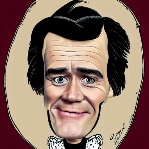 Image similar to jim carrey caricature realism, in the style of james gillray!