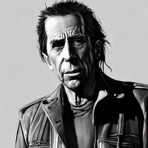 Prompt: a highly detailed epic cinematic concept art CG render digital painting artwork costume design: Humphrey Bogart, old scars, long hair, grizzled, tired and drunk, in an old 1950s leather jacket. By Greg Rutkowski, Ilya Kuvshinov, WLOP, Stanley Artgerm Lau, Ruan Jia and Fenghua Zhong, trending on ArtStation, made in Maya, Blender and Photoshop, octane render, excellent composition, cinematic atmosphere, dynamic dramatic cinematic lighting, aesthetic, very inspirational, arthouse