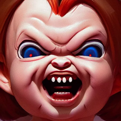 Image similar to face icon stylized minimalist screaming chucky doll, loftis, cory behance hd by jesper ejsing, by rhads, makoto shinkai and lois van baarle, ilya kuvshinov, rossdraws global illumination