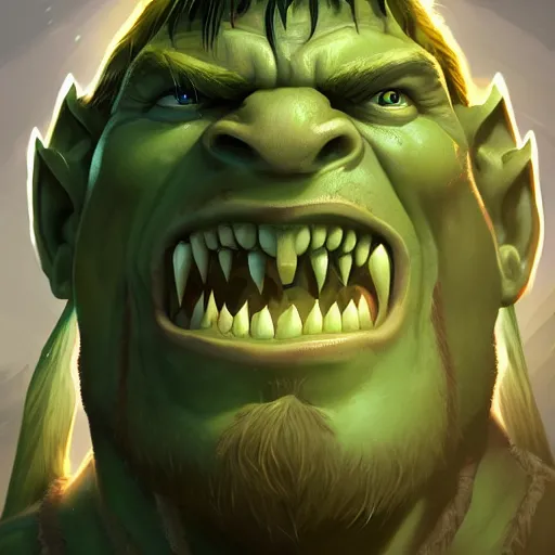 Image similar to Portrait of John Cena as a warcraft orc, green skin, big fangs, mattepainting concept Blizzard pixar maya engine on stylized background splash comics global illumination lighting artstation lois van baarle, ilya kuvshinov, rossdraws