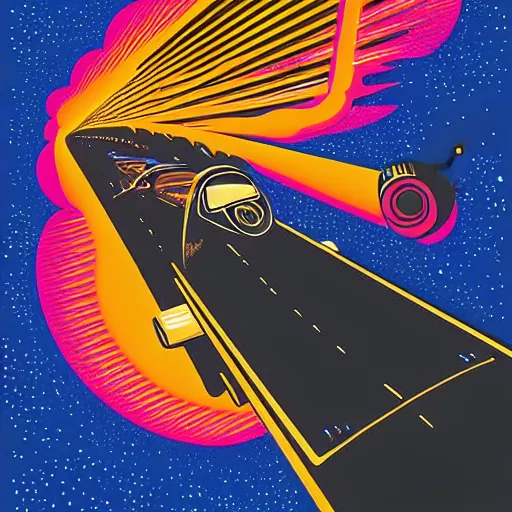 Prompt: jet pilot falling through a tunnel made of time and space by dan mumford by hiroshi nagai