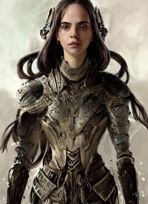 Prompt: a professional portrait of a beautiful young female, clothed in ethereal battle armor, olive skin, long dark hair, beautiful bone structure, symmetrical facial features, intricate, elegant, digital painting, concept art, smooth, sharp focus, finely detailed, illustration, from Valerian and the City of a Thousand Planets, by Ruan Jia and Mandy Jurgens and Artgerm and William-Adolphe Bouguerea