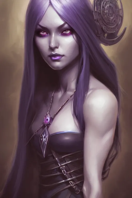 Image similar to realistic character concept portrait art of a female drow necromancer, scythe, pretty face, long dark hair, by stanley artgerm lau, wlop, rossdraws, james jean, andrei riabovitchev, marc simonetti, and sakimichan, tranding on artstation