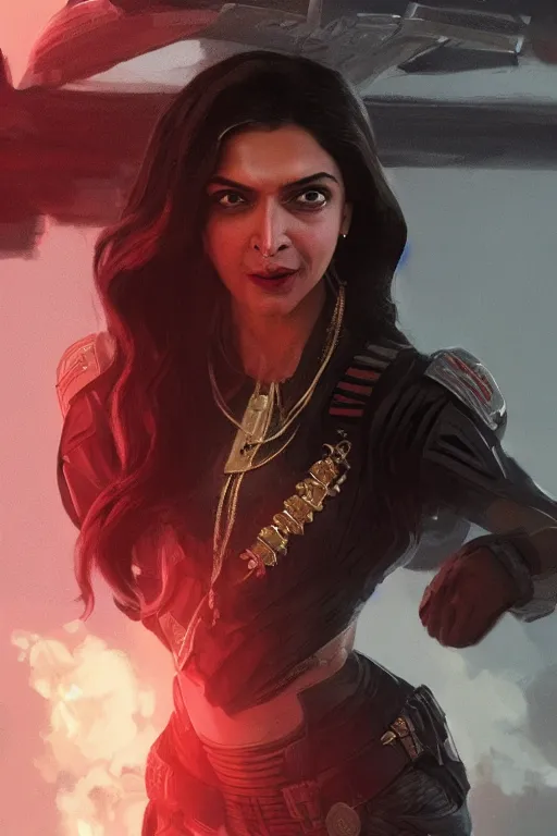 Prompt: Portrait of Deepika Padukone as Baroness in G.I, Joe, with evil smile, in a movie still cinematic, artstation, Greg rutkowski, UHD 8K