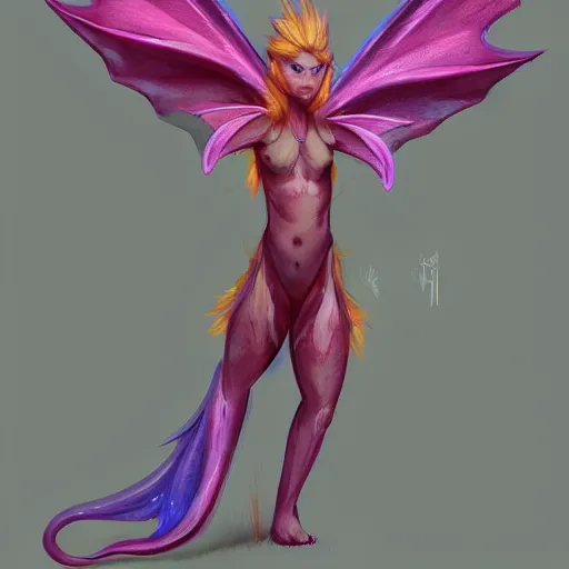 Image similar to full body digital illustration of a cute colorful baby dragon with faerie wings, concept art, matte background, deviantArt, artstation