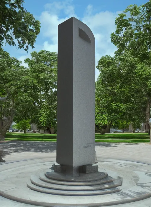 Image similar to highly detailed realistic architecture 3 d render of a futuristic metallic stele monument in frank lloyd wright style standing in city park, archdaily, made in unreal engine 4 octane render