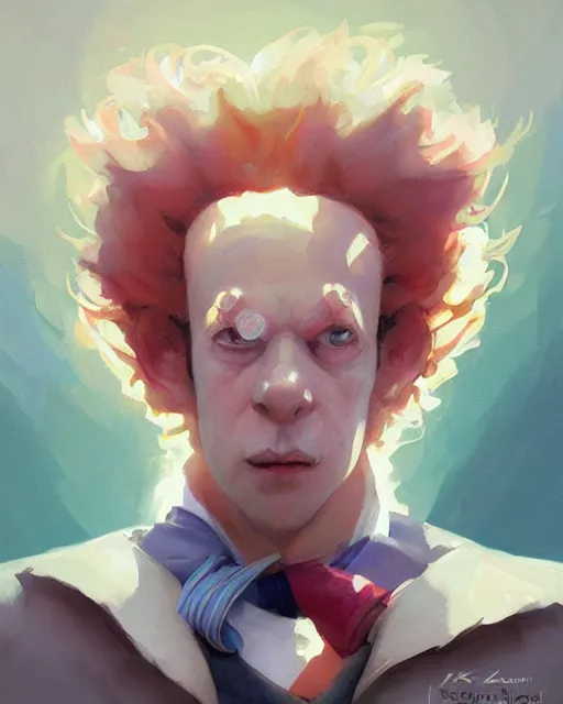 Prompt: krusty the clown in a spaceship pilot dress, portrait, illustration, rim light, top light, perfectly shaded, spring time, slight overcast lighting, soft painting, art by krenz cushart and wenjun lin