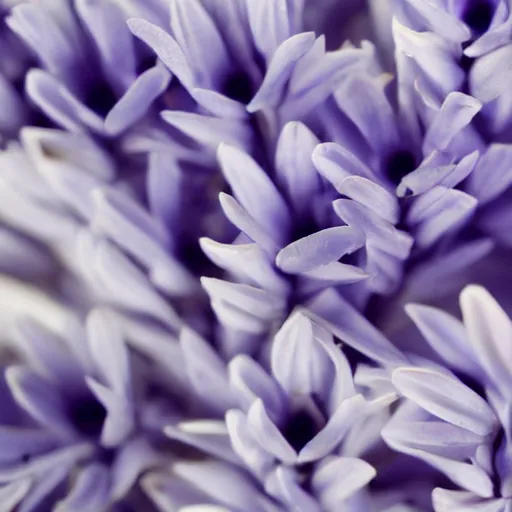 Prompt: cool blue perfume on a white surface surrounded by a plethora of cool blue and lavendar flowers and green stems, bright white realistic, up close shot, white background, zen, light, modern minimalist f 2 0
