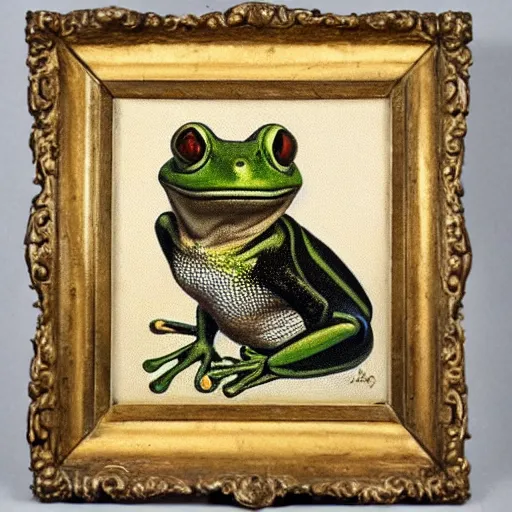 Image similar to oil painting portrait of a frog as a french aristocrat,