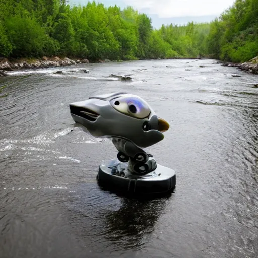 Image similar to salmon robot cyborg on a mission upstream.