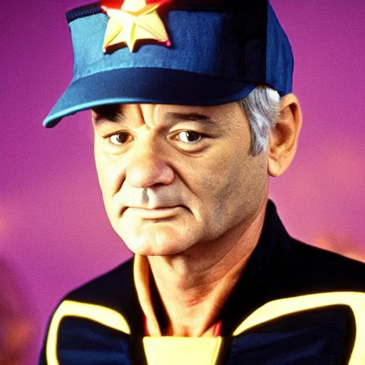 Image similar to bill murray as a starship captain, high definition, color film,