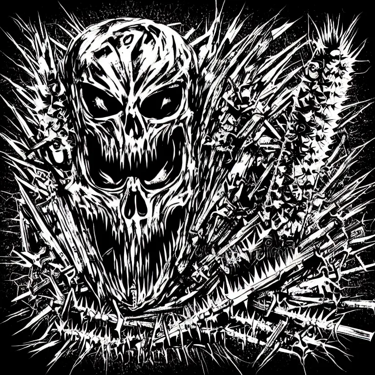 Image similar to heavy trash metal spiky dark creepy dark dirty grungy satanic logo word illustration
