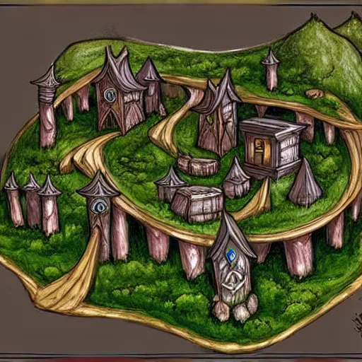 Prompt: elven town in forest, d & d, concept art