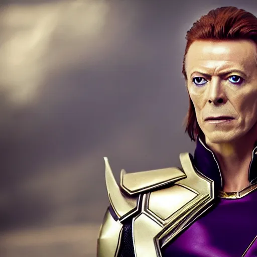 Prompt: film still of David Bowie as Loki in Thor, 4k