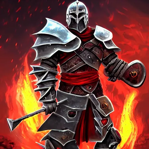 Image similar to Ares the god of war with heavy armor and sword, heavy knight helmet, dark sword in Ares's hand, war theme, bloodbath battlefield background, fiery battle coloring, hearthstone art style, epic fantasy style art, fantasy epic digital art, epic fantasy card game art