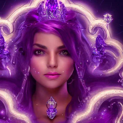 Image similar to portrait princess of amethyst, glowing, ornate and intricate purple jewelry, jaw dropping beauty, glowing background lighting, purple accent lighting, hyper detailed, fairy tale, 4 k octane render