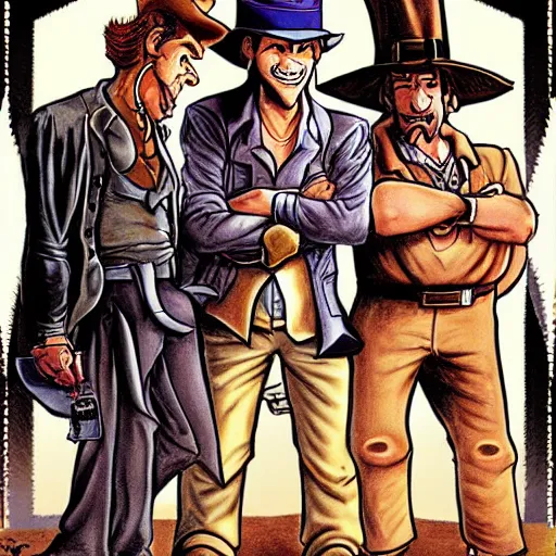Image similar to Guybrush Threepwood, Sam and Max, Indiana Jones drawing by Steve Purcell