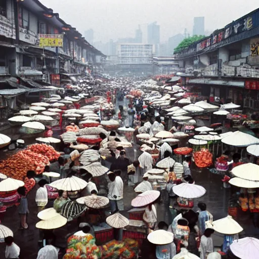Image similar to A busy wet market in Hangzhou in the 1990s