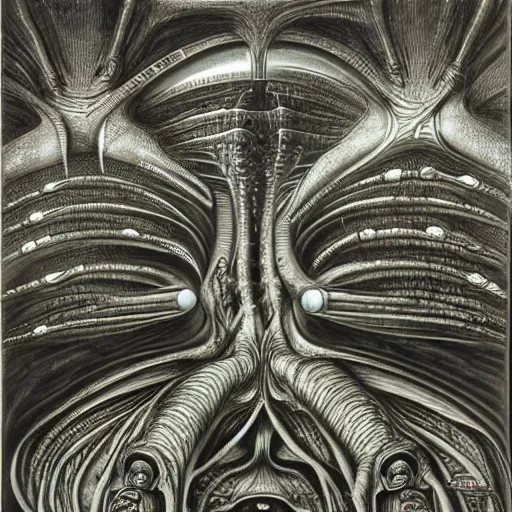 Image similar to the origin of life, highly detailed, artwork by H.R. Giger