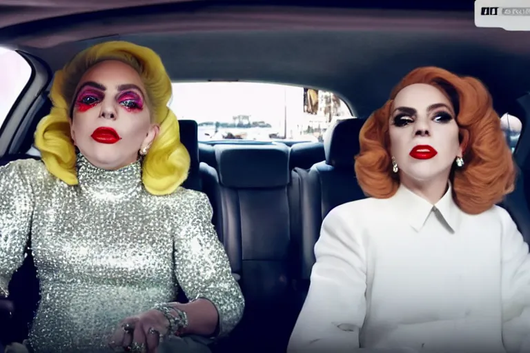 Image similar to lady gaga and judy garland in carpool karaoke, lady gaga, judy garland, red weapon 8 k s 3 5, cooke anamorphic / i lenses, highly detailed, cinematic lighting