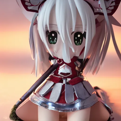 Prompt: cute fumo plush of a knight girl of a royal legion, anime girl with long hair, matcap red metal reflectance, vray