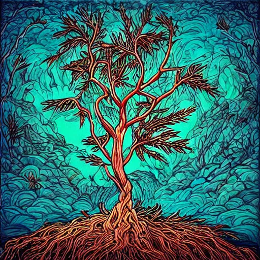 Prompt: “the burning bush, album art in the style of James Jean”