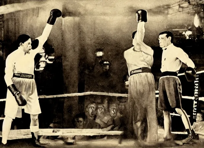 Image similar to jose rizal in a boxing match with adolf hitler, cinematic, colored, wide shot