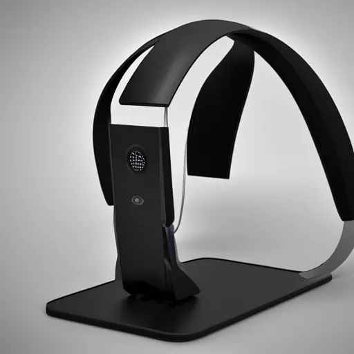 Image similar to wireless headphone stand machine, futuristic, techno, cyberpunk, product design, render, concept, fun, swag