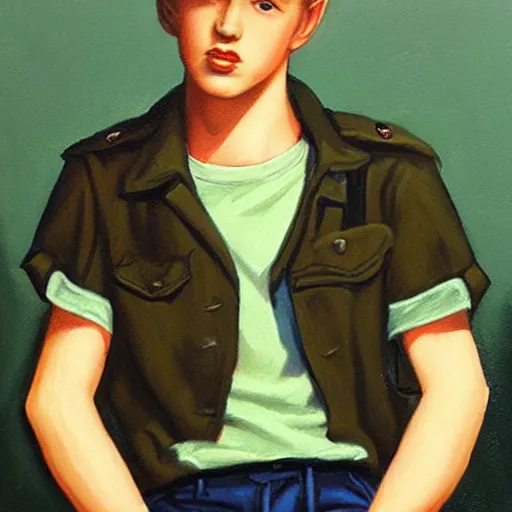 Prompt: 1 9 5 0 s rebel teen male at the local diner, art by wes hempel