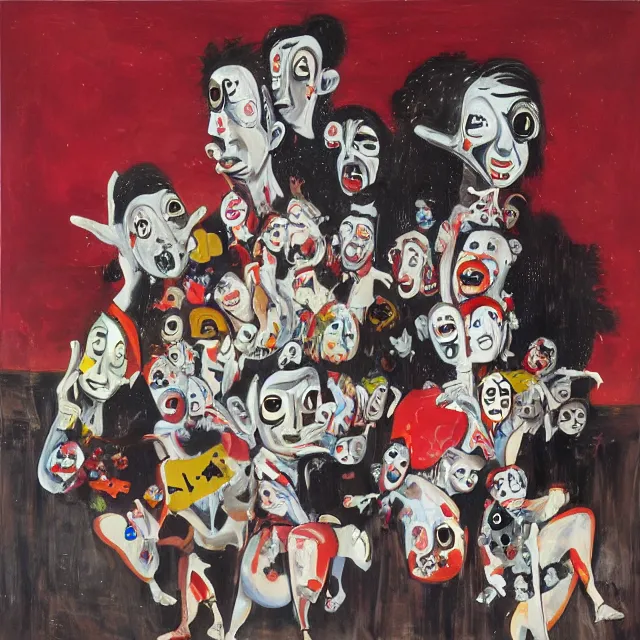 Image similar to A painting of kids seeing ghosts at night by George Condo