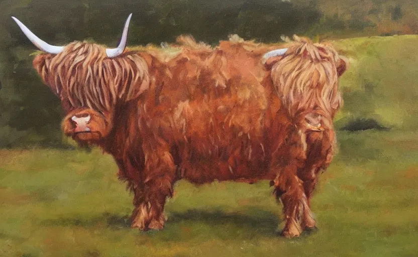 Prompt: oil painting by larry rivers of a single highland cow.
