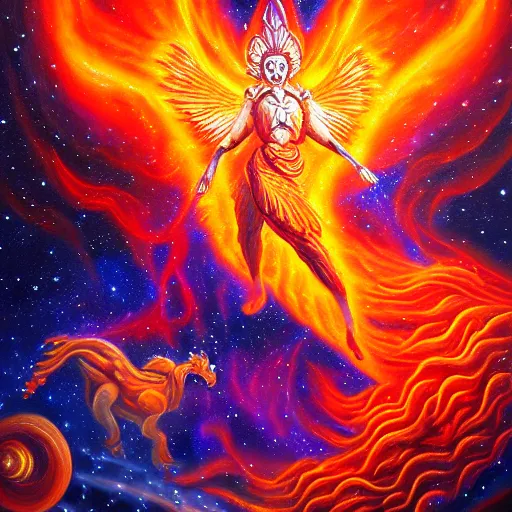 Image similar to great fiery anger, galactic nebular astral realm sacred journey in oil painting, trending on artstation, award winning, emotional, highly detailed surrealist art