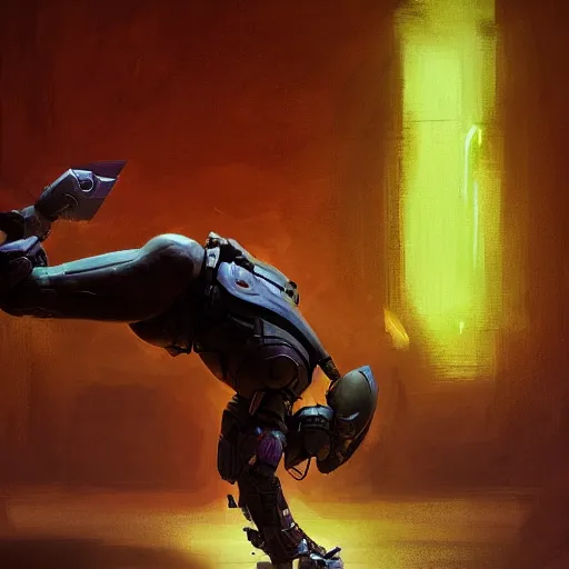 Prompt: concept art of Master Chief in a yoga downward dog pose by greg rutkowski, craig mullins, trending on artstation