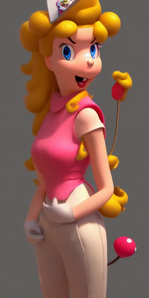 Prompt: princess peach in super marios overall, fantasy art, highly detailed, trending on artstation, octane render
