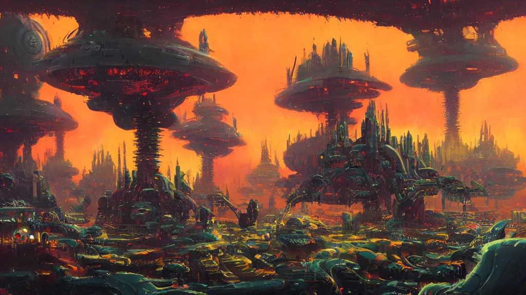 Prompt: strange alien empire by Paul Lehr