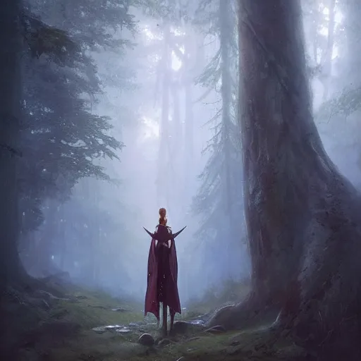 Prompt: a high elf standing in a fairy tale forest, soft lighting, greg rutkowski