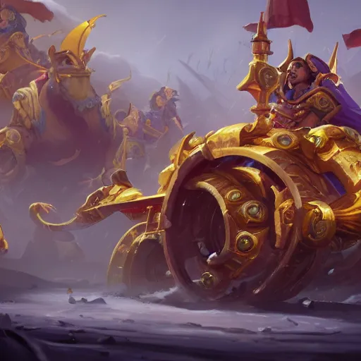 Image similar to a golden battle chariots, yellow magic theme, bright art masterpiece artstation. 8 k, sharp high quality artwork in style of jose daniel cabrera pena and greg rutkowski, concept art by tooth wu, blizzard warcraft artwork, hearthstone card game artwork, cart wheels