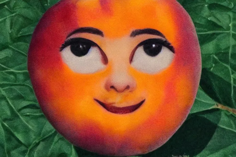 Image similar to a peach with eyes and a queen crown photo