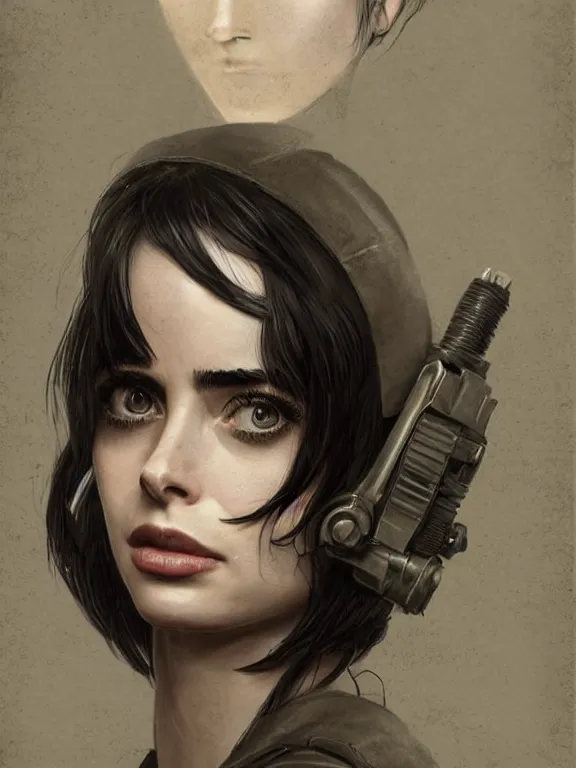 Prompt: portrait pencil sketch of a beautiful young krysten ritter as a fallout 4 character, art by ryo shiotani and greg rutkowski, intricate, rule of thirds, beautiful, cute, cinematic lighting, vintage art by serge ivanoff, drawing by adonna khare