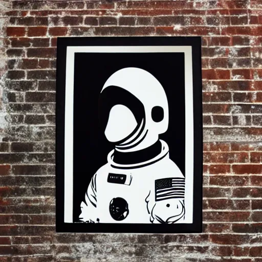 Prompt: individual furry astronaut silk screen portrait banksy style