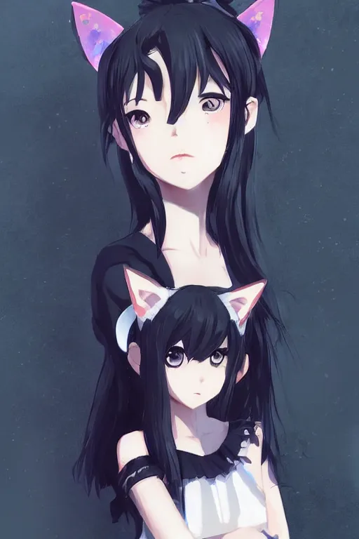 anime girl with cat ears wearing a black dress, anime | Stable Diffusion |  OpenArt
