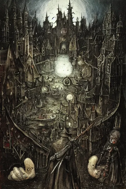 Image similar to bloodborne in the style of hieronymus bosch