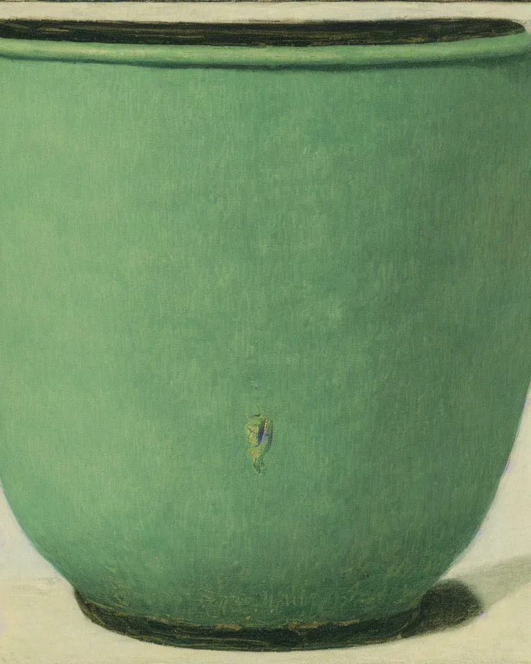 Image similar to achingly beautiful print of intricately painted ancient greek krater on a green pastel background by rene magritte, monet, and turner.